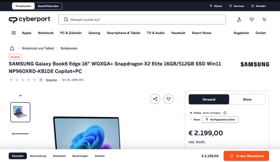 Samsung Galaxy Book 6 Edge. (Cyberport)