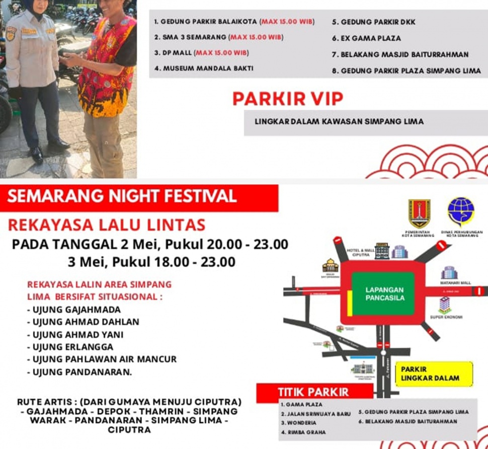 Rekayasa lalu lintas kegiatan Semarang Night Carnival pada Sabtu (2/5/2026). [Dok Pemkot Semarang]