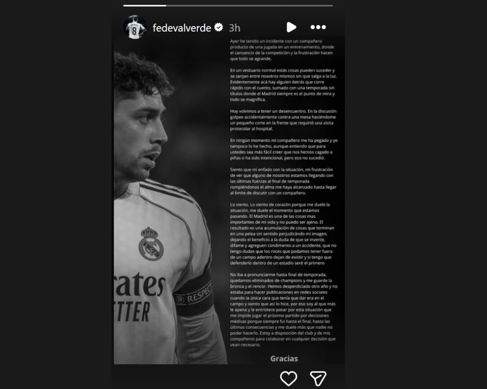Klarifikasi Valverde usai dilaporkan ribut dengan rekan setimnya. (Instagram/@fedevalverde)