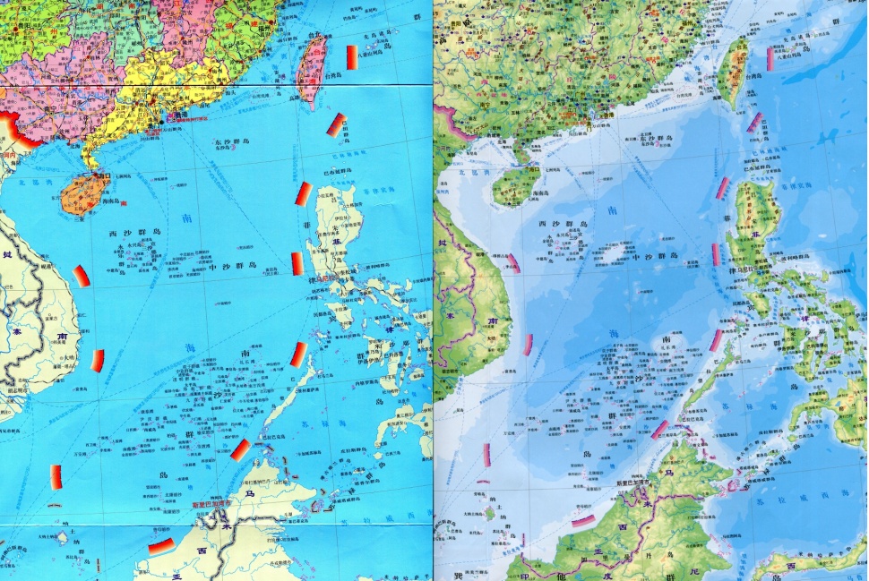 Peta wilayah Laut China Selatan dengan versi baru klaim China berupa 10 garis putus-putus (ten-dash ilne). [Foto: Sino Press]
