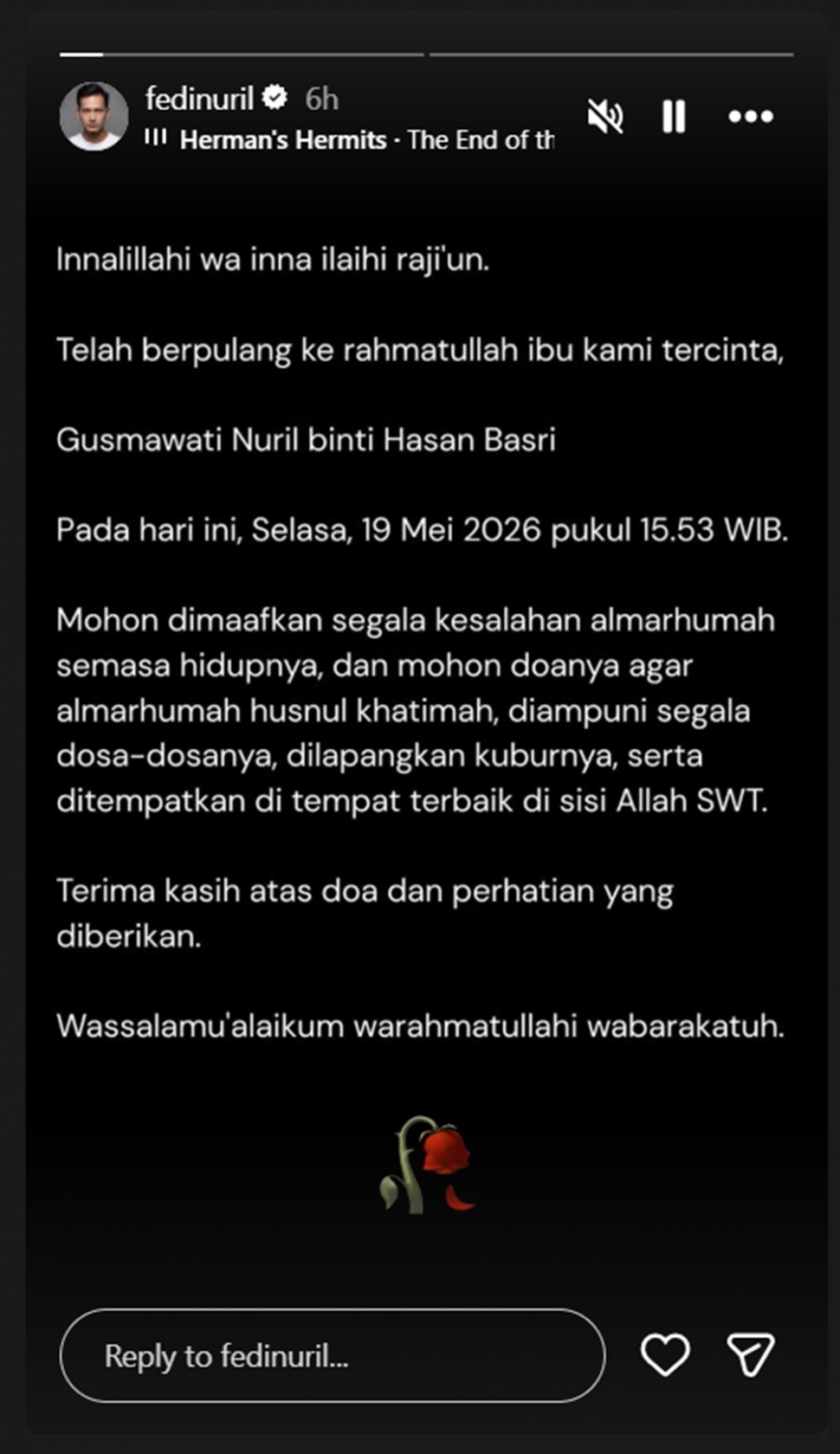 Innalillahi, Ibu Fedi Nuril Meninggal Dunia [Instagram]