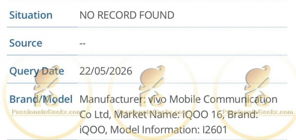 iQOO 16 muncul di database IMEI. (PassionateGeekz)