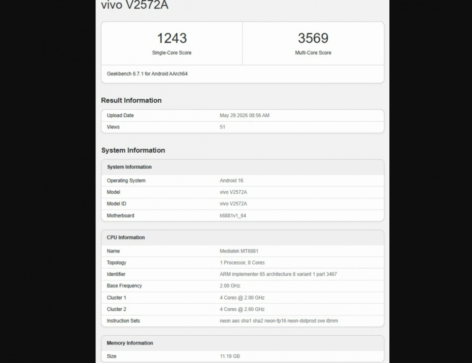 Dimensity 7500 muncul di Geekbench pada Vivo S60 Vitality Edition. (Geekbench)