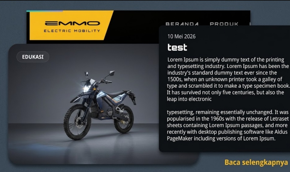 Website resmi motor listrik BGN berisi teks dummy Lorem Ipsum (Emmo)