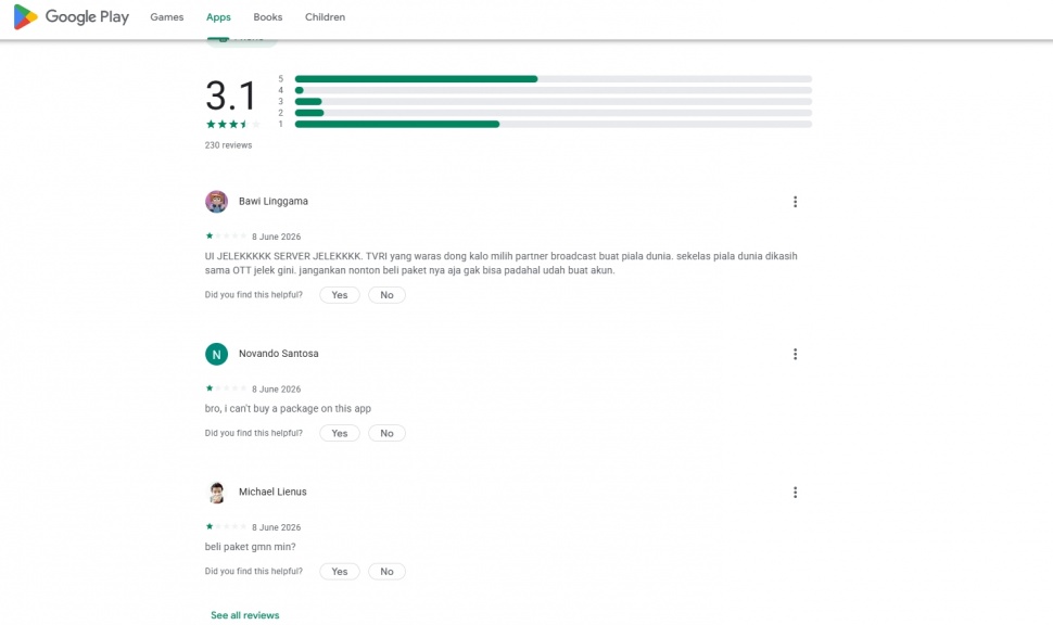 Aplikasi Folaplay dapat rating rendah di toko aplikasi Android. (Play Store)