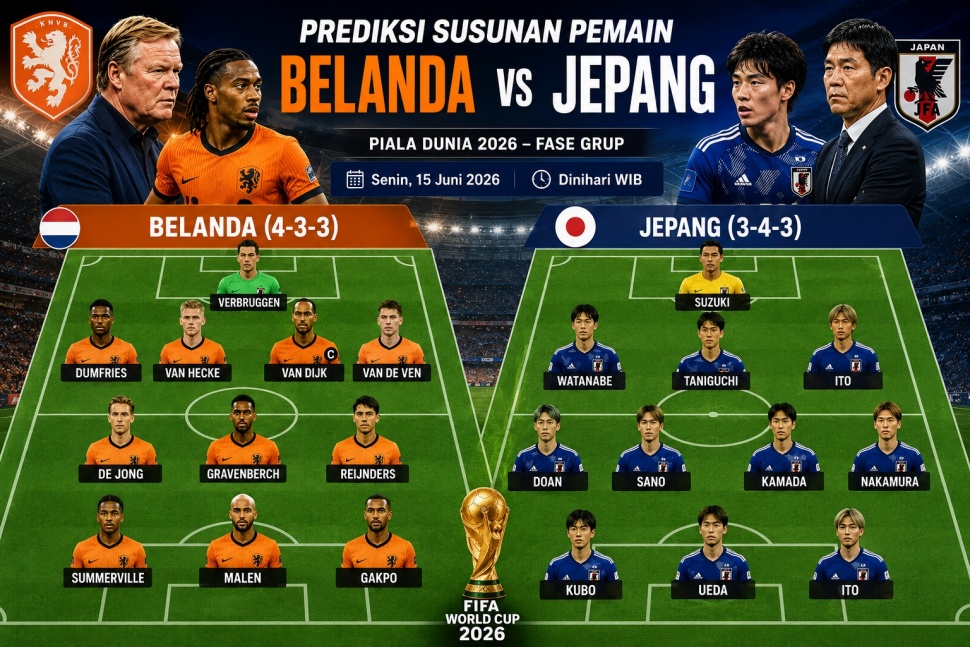 Prediksi Susunan Pemain Belanda vs Jepang: Koeman Pilih Summerville, Depay Cadangan [Suara.com/AI]