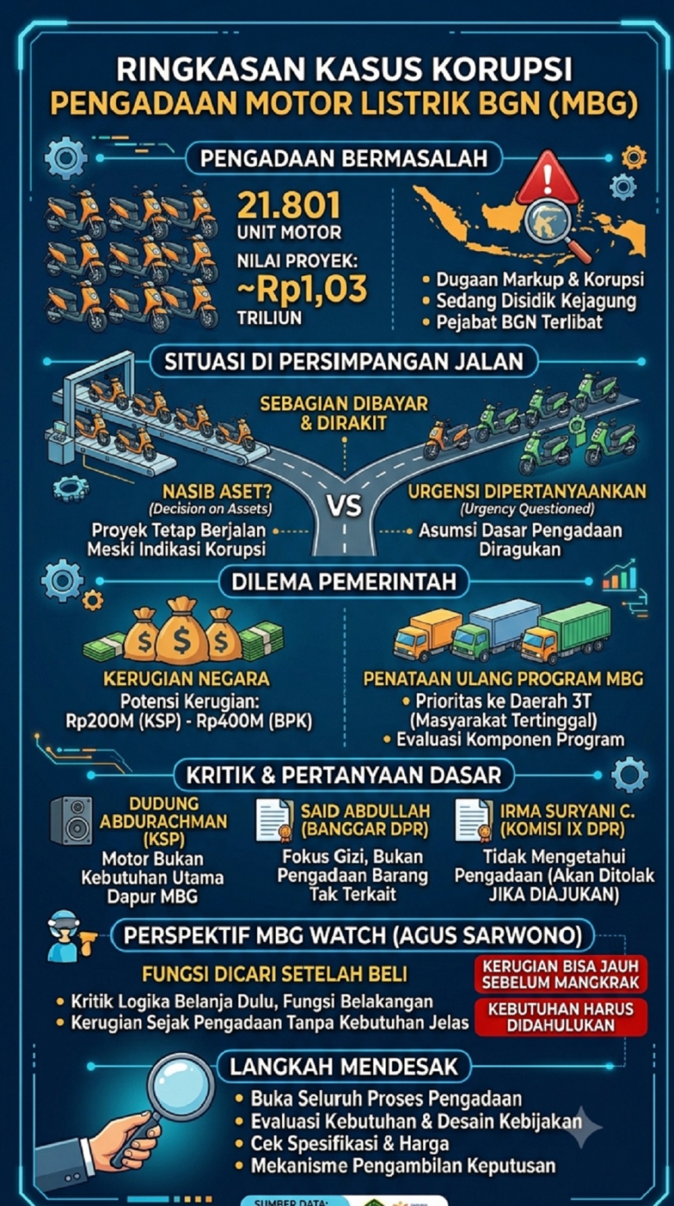 Ringkasan kasus korupsi pengadaan motor listrik MBG. (foto dibuat dengan AI)
