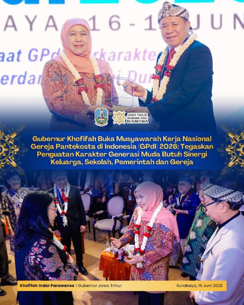 Gubernur Jawa Timur Khofifah Indar Parawansa buka Mukernas GPdI Tahun 2026. (Dok. Pemprov Jatim)