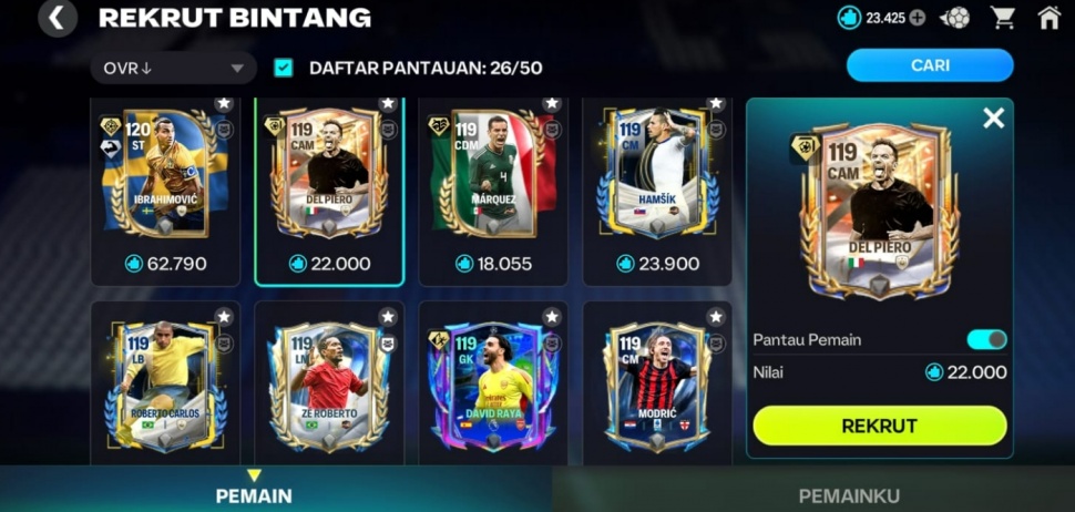 Penukaran kartu OVR tinggi di FC Mobile. (Suara.com/ RezzaRachmanta)