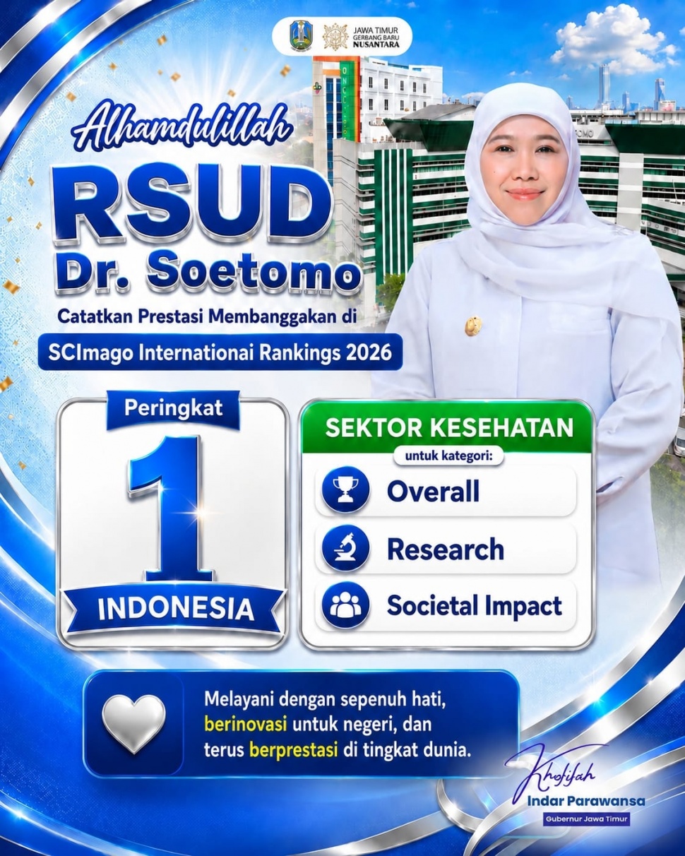 RSUD Dr Soetomo meraih pengakuan dunia lewat SCImago International Rankings 2026. (Dok: Pemprov Jatim)