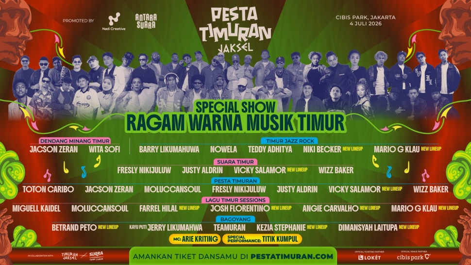 Pesta Timuran Jaksel yang akan digelar di CIBIS Park, Jakarta Selatan, pada 4 Juli 2026. Festival ini menghadirkan lebih dari 20 musisi, special show, komunitas, serta kuliner khas Indonesia Timur. (Dok. Pesta Timuran Jaksel)