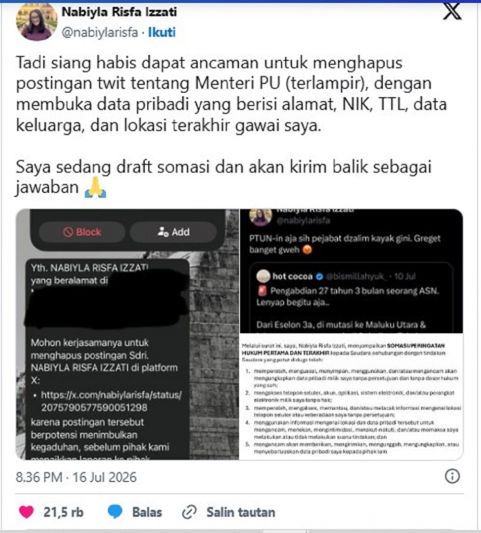Dosen Hukum UGM Diintimidasi dan Diancam Orang Tak Dikenal. (X)