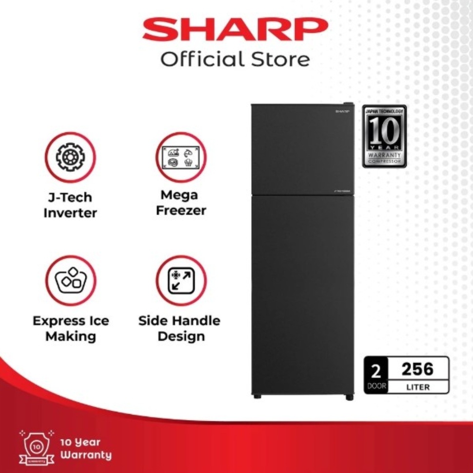 Sharp Reff SJ-326SI-GK Shine J-Tech Inverter Series - 256 Liter