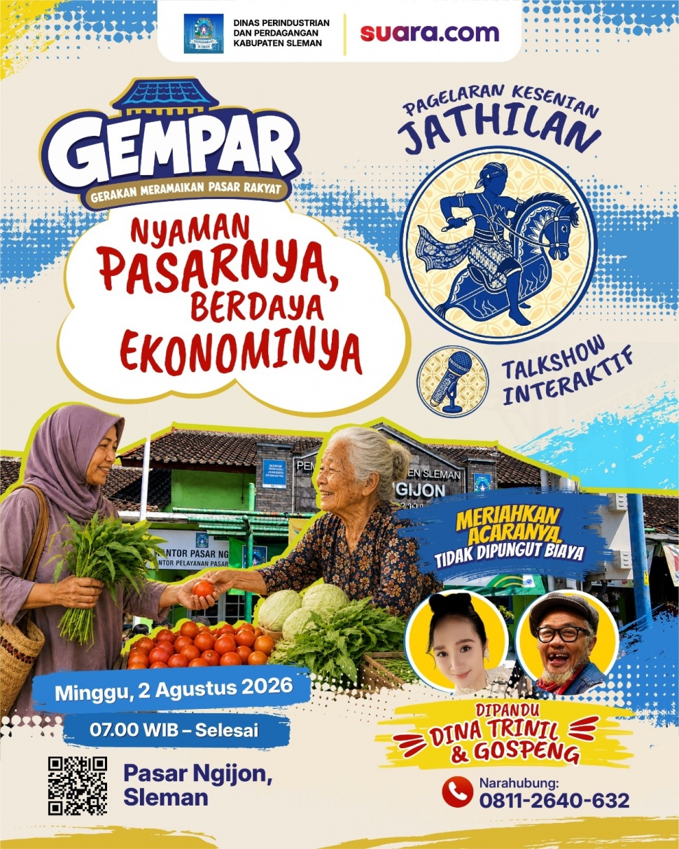Gerakan Meramaikan Pasar Rakyat (Gempar) bakal digelar Pasar Ngijon, Kalurahan Sumberagung, Kapanewon Moyudan, Kabupaten Sleman, DIY, Minggu 2 Agustus 2026.(Ema Rohimah/Suara.com) 