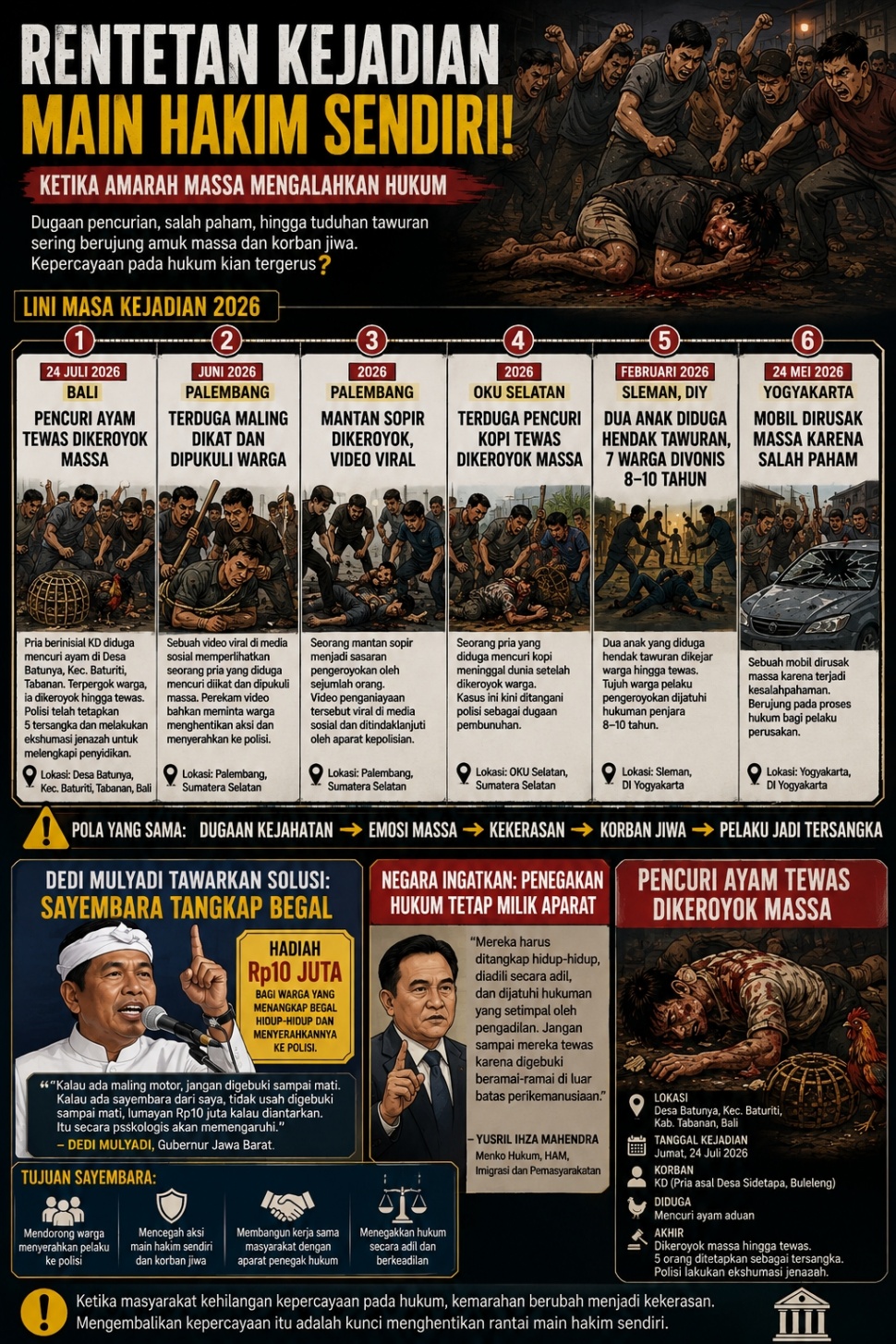 Infografis rentetan aksi main hakim sendiri di Indonesia. [Dok Suara.com/AI]