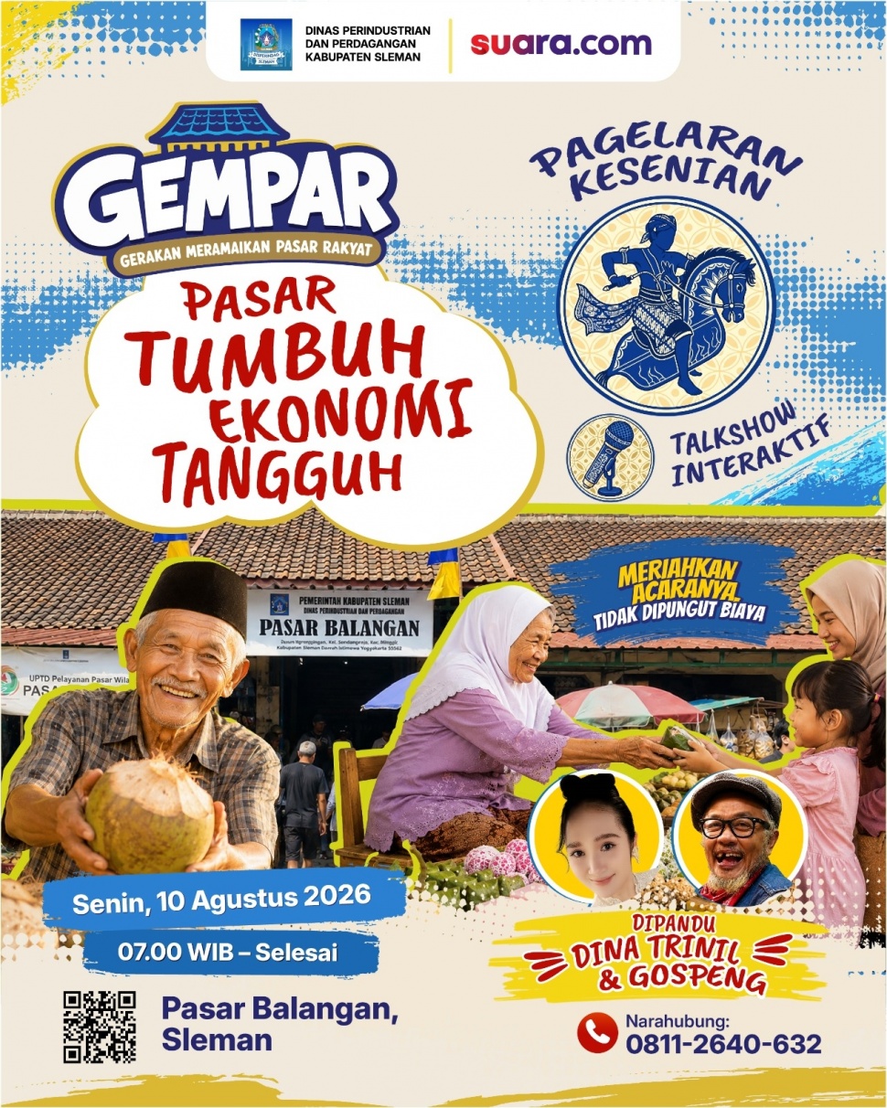 Gerakan Meramaikan Pasar Rakyat (Gempar) bakal digelar Pasar Balangan, Kalurahan Sendangrejo, Kapanewon Minggir, Kabupaten Sleman, DIY, Senin 10 Agustus 2026.(Suara.com/ Ema Rohimah)