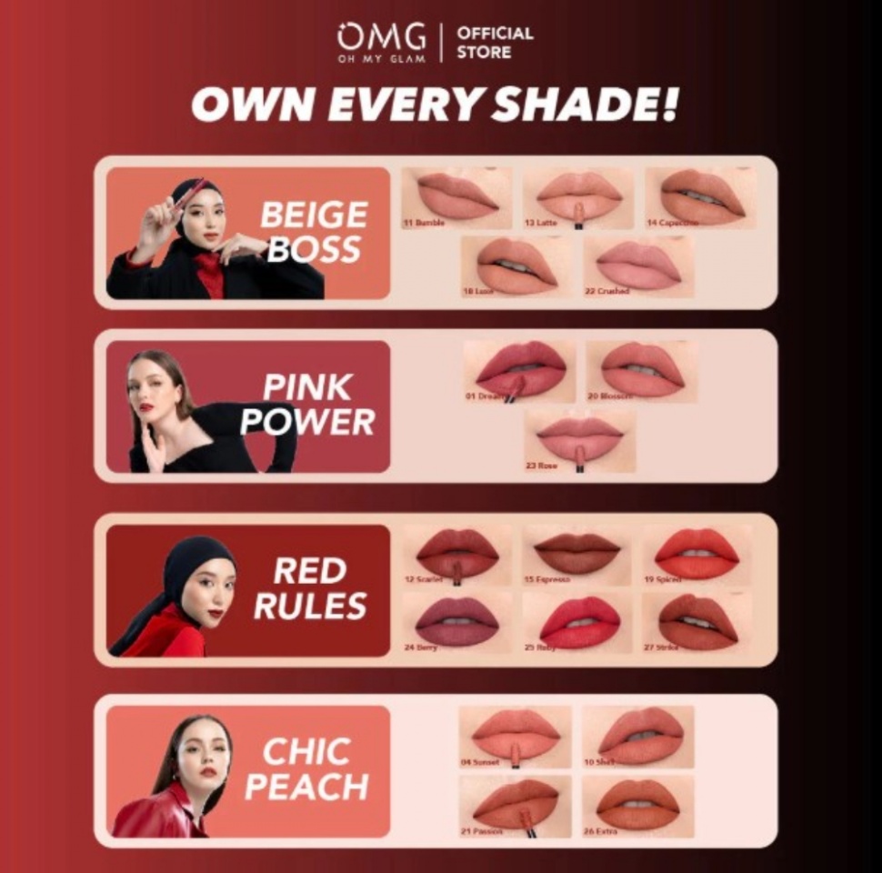 Warna lipstik OMG Oh My Glam Matte Kiss Lip Cream