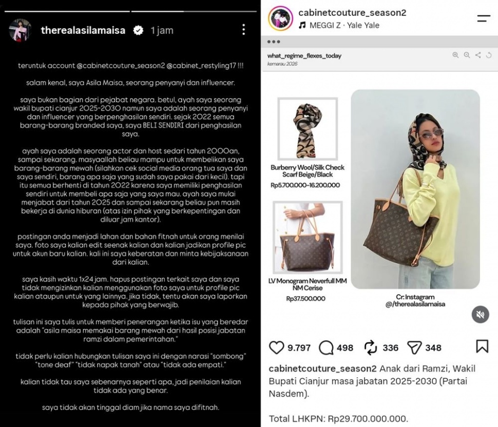 Klarifikasi Asila Maisa. (X.com/@seduhtehnya)