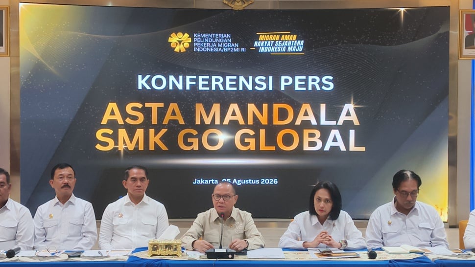 Suasana acara Silaturahmi bersama Menteri Pelindungan Pekerja Migran Indonesia (P2MI) terkait Program SMK Go Global di Aula KH Abdurrahman Wahid, Kantor Kementerian P2MI, Jalan MT Haryono Kavling 52, Pancoran, Jakarta Selatan, Rabu (5/8/2026). (Suara.com/Mohammad Rhadzaki Ramadhan)
