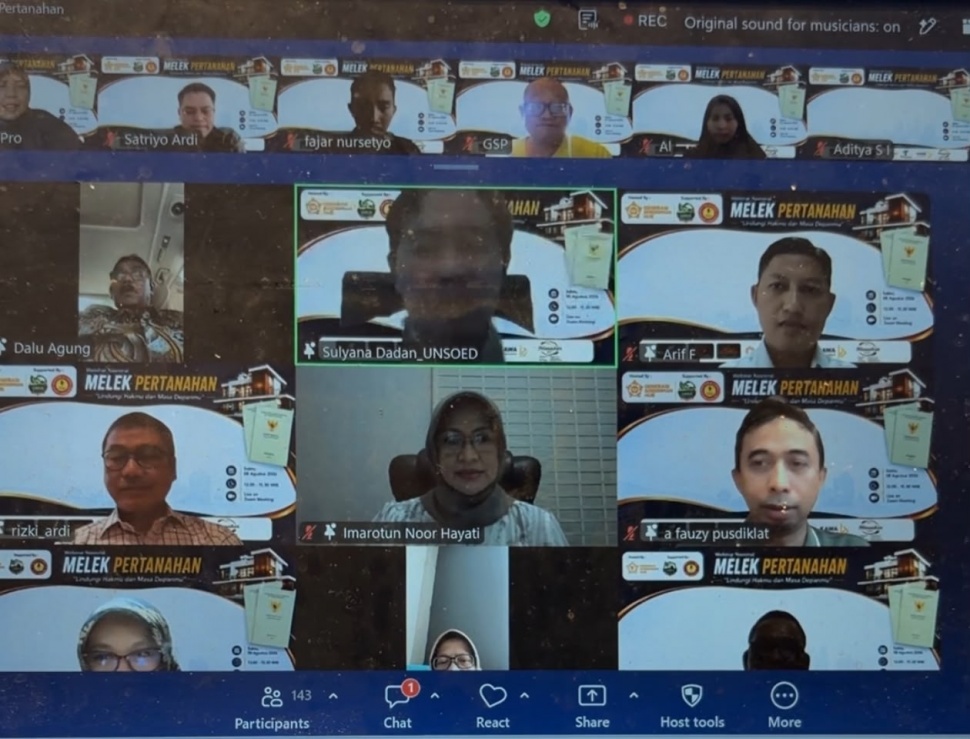 Webinar Nasional “Melek Pertanahan: Lindungi Hakmu dan Masa Depanmu” yang digelar Generasi Soedirman (Gen Soed Hub), Sabtu (8/8).