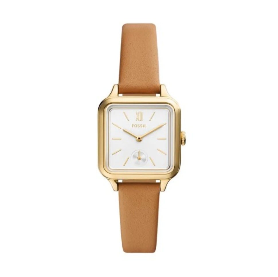 Fossil Colleen Brown Leather Watch with White Square Dial 28mm BQW3909