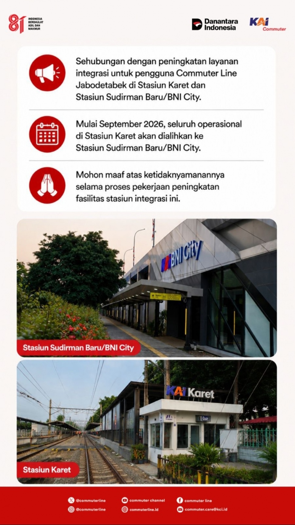 Mulai 1 September, Operasional Stasiun Karet Berpindah Total ke Stasiun BNI City. (X/@CommuterLine)