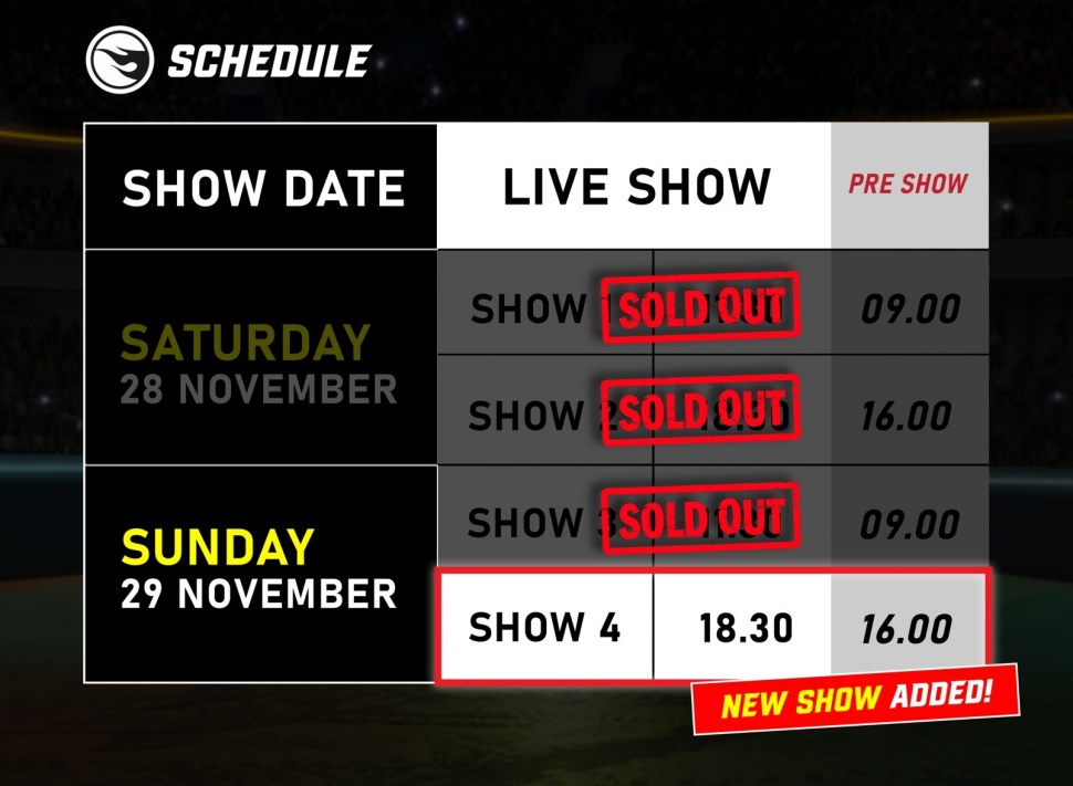 Antusiasme penggemar membuat tiga jadwal awal Hot Wheels Monster Trucks Live Glow-N-Fire ludes terjual, sehingga One Step Forward menambah jadwal pertunjukan pada 29 November 2026. (Dok. Hot Wheels)