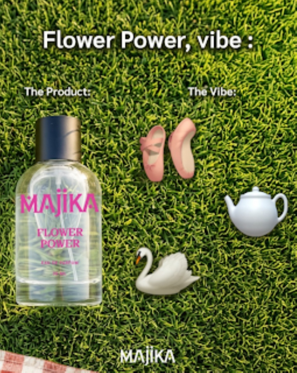 MAJIKA Flower Power Eau de Parfum memadukan Magnolia, Gardenia, Jasmine, Lily, Musk, dan Sandalwood untuk karakter floral yang lembut dan elegan. (Dok. Majika)