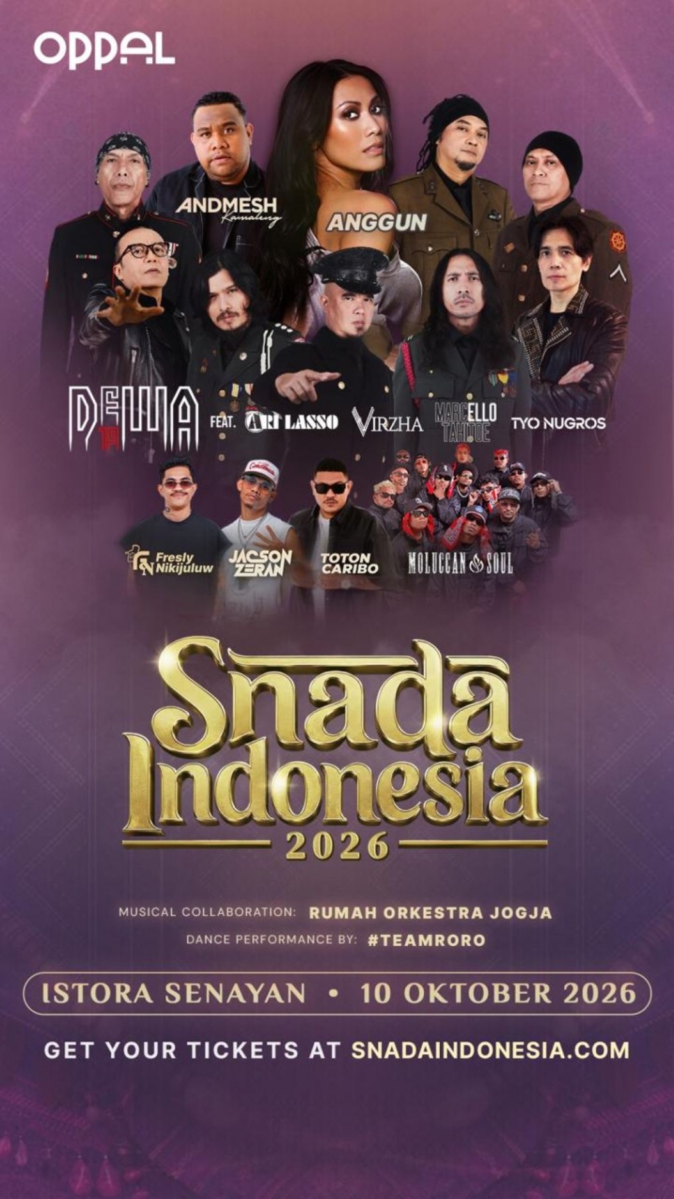 Penampilan dan kolaborasi para musisi yang akan memeriahkan panggung SNADA Indonesia 2026 di Istora Senayan pada 10 Oktober 2026 mendatang. (Dok. SNADA Indonesia)