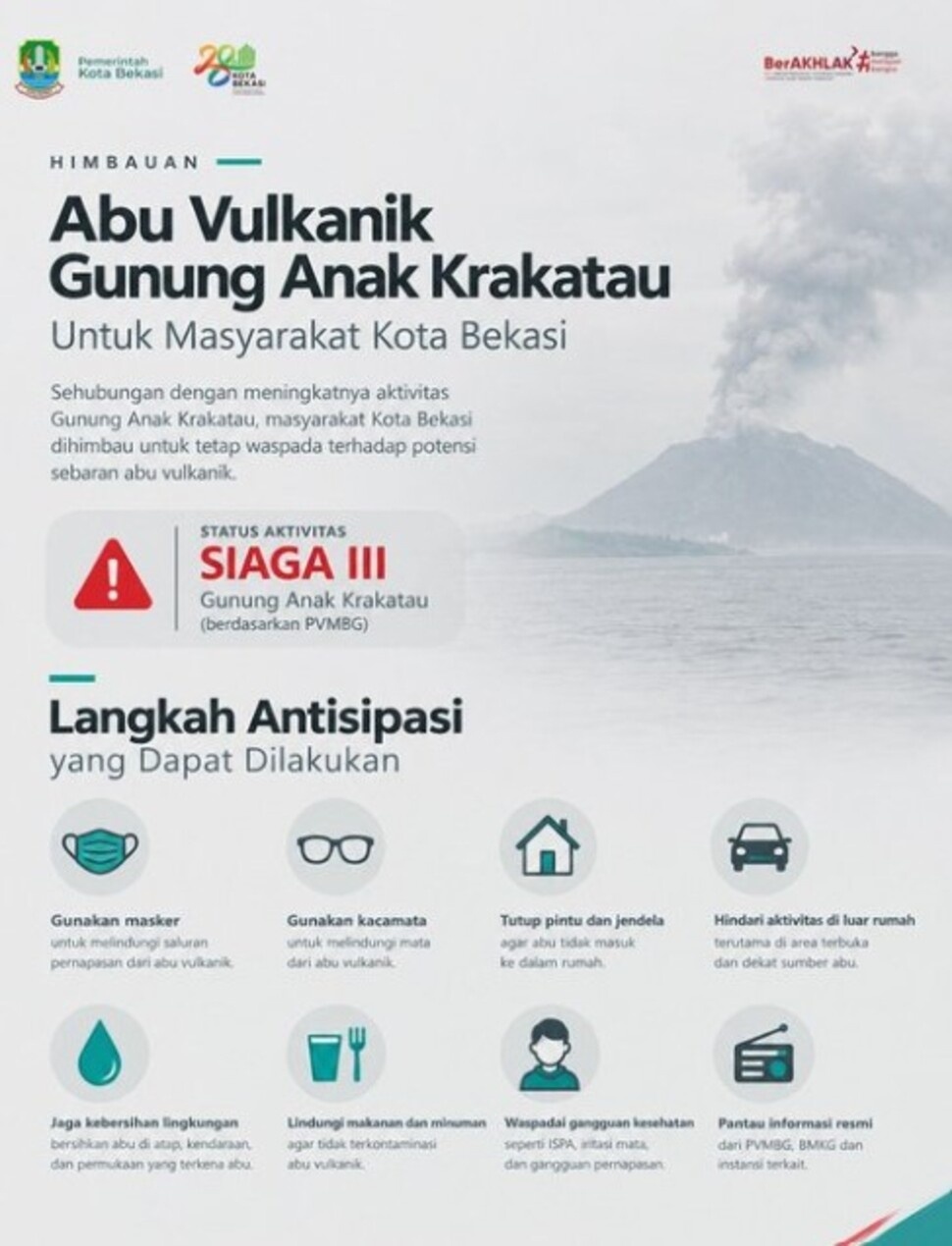 Pemerintah Kota Bekasi mengimbau masyarakat untuk meningkatkan kewaspadaan terhadap potensi sebaran abu vulkanik Gunung Anak Krakatau. [Dok Pemkot Bekasi]