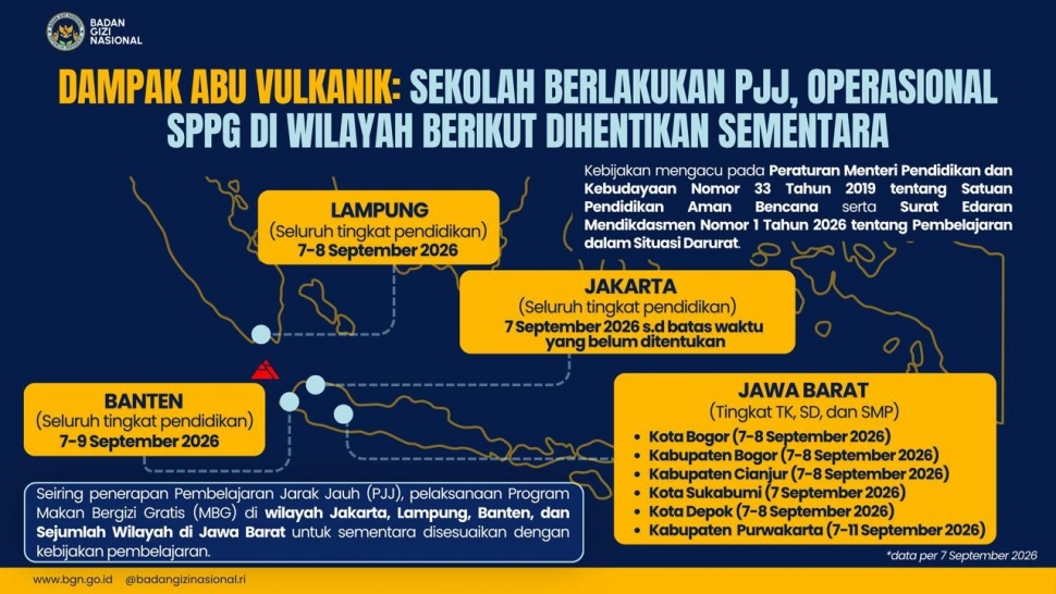 Infografis Enam Wilayah Jabar Terapkan PJJ Imbas Abu Anak Krakatau. (dok. ist)