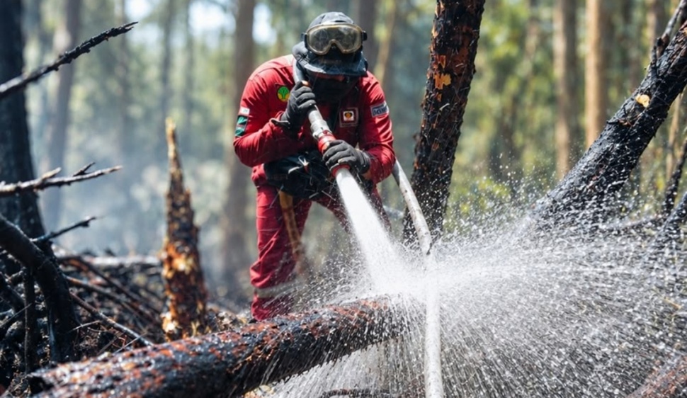 Petugas pemadam tengah berjibaku memadamkan kebakaran hutan dan lahan (karhutla) di wilayah Riau. [Ist]