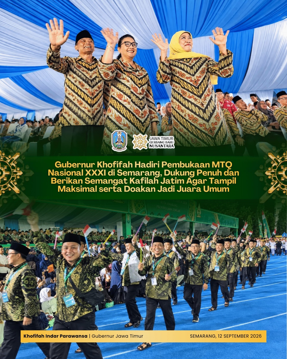 Gubernur Jatim, Khofifah Indar Parawansa menghadiri pembukaan Musabaqah Tilawatil Qur'an (MTQ) Nasional XXXI Tahun 2026, di Kota Semarang, Jateng, Sabtu (12/9/2026). (Dok: Pemprov Jatim)