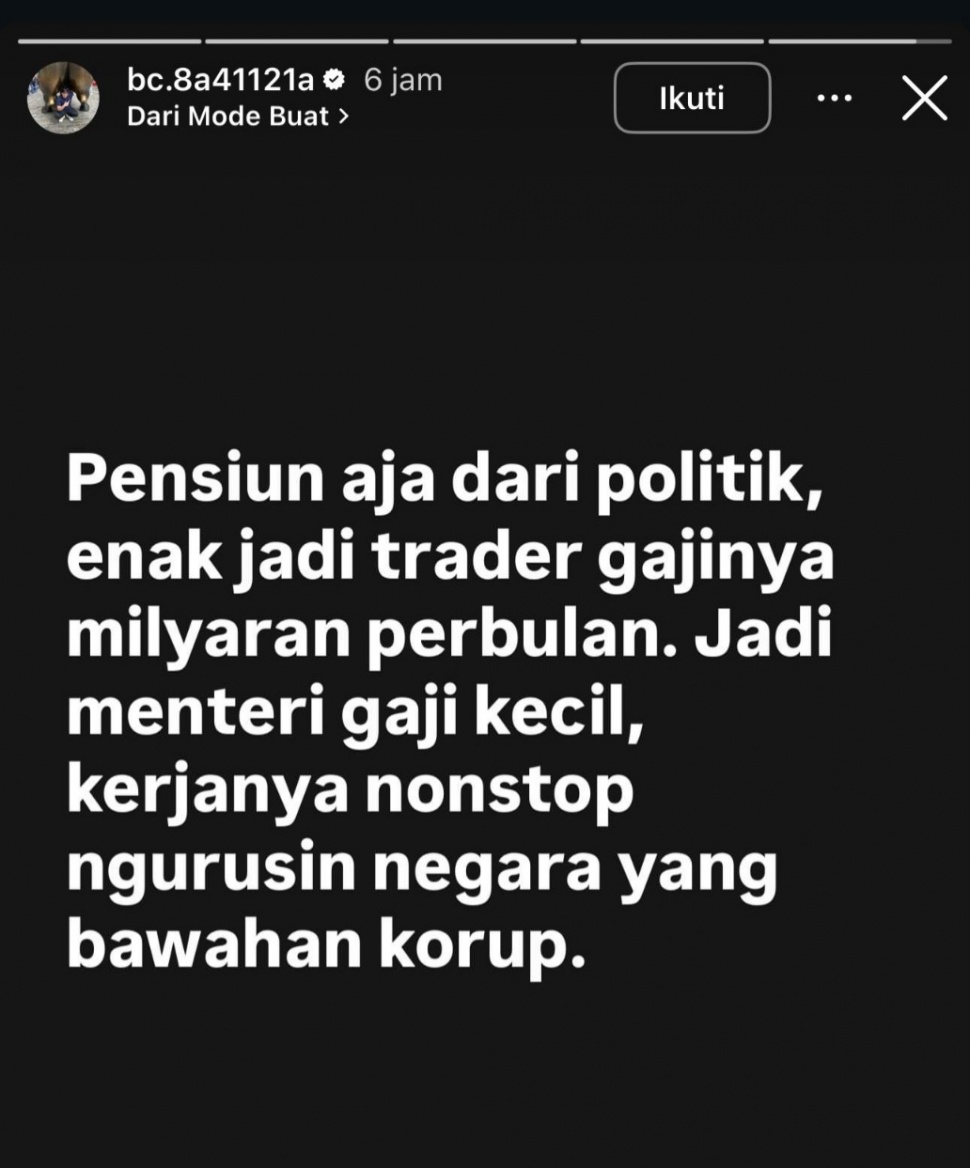 Unggahan putra Purbaya Yudhi Sadewa. (Instagram)