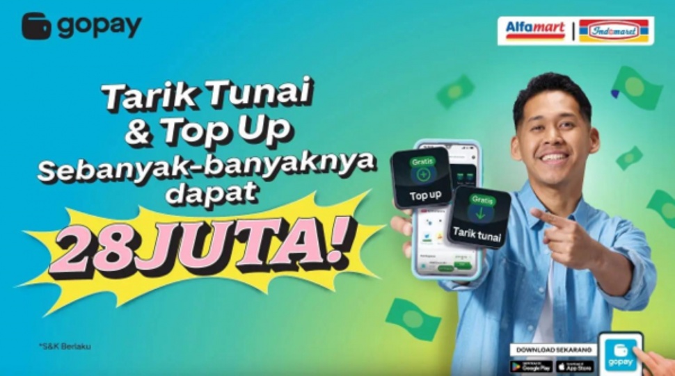 Gopay Tarik Tunai & Top Up sebanyak-banyaknya dapat 28 Juta. (Dok: Gopay)