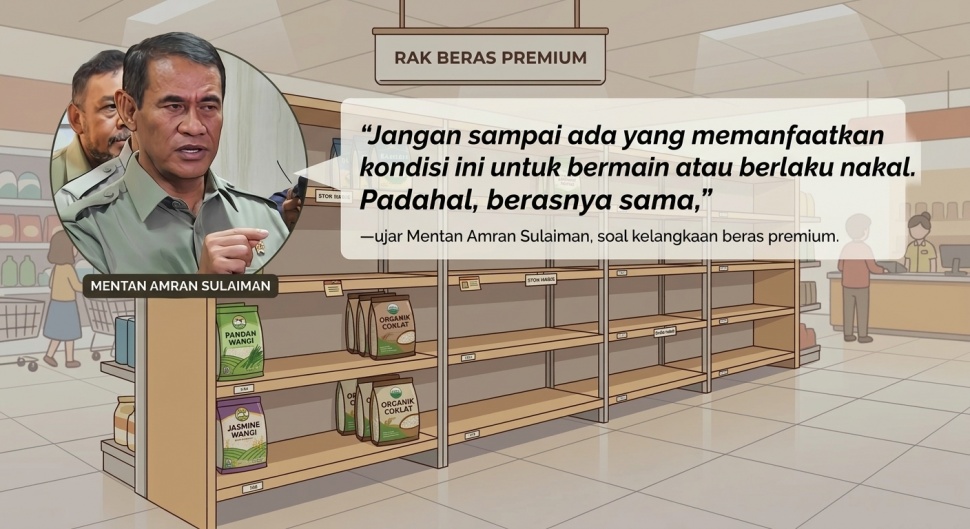 Indonesia tengah menghadapi paceklik beras premium. Desain Suara.com/AI