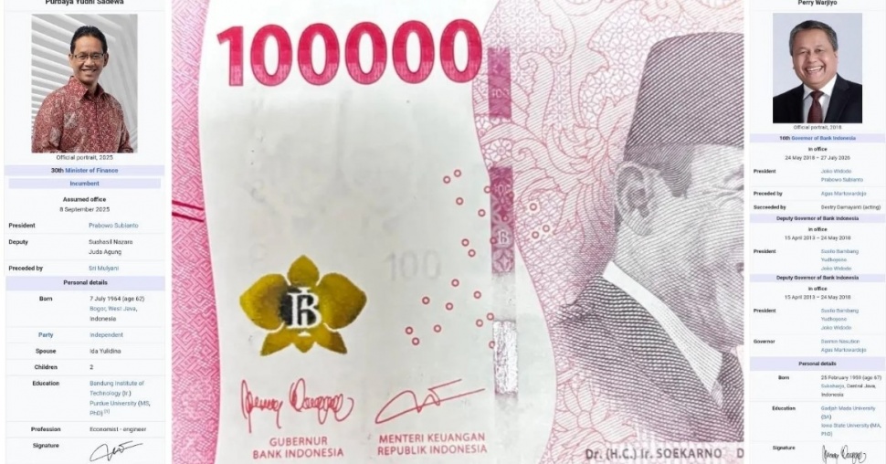 Uang rupiah bertandatangan Purbaya [Tangkapan layar]