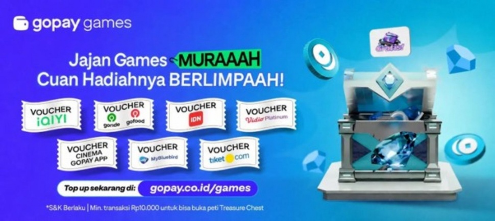 Pengguna berkesempatan mendapatkan treasure chest GoPay Games setelah melakukan transaksi minimum Rp10.000 selama periode promo berlangsung. (Dok. GoPay)