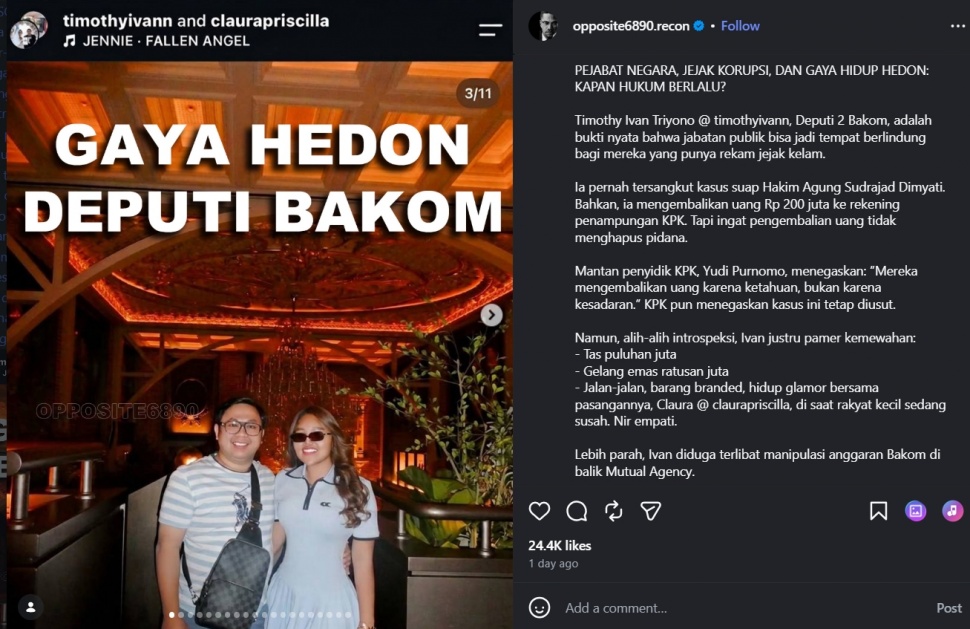Gaya hidup Timothy Ivan Triyono jadi sorotan di media sosial. [Instagram]