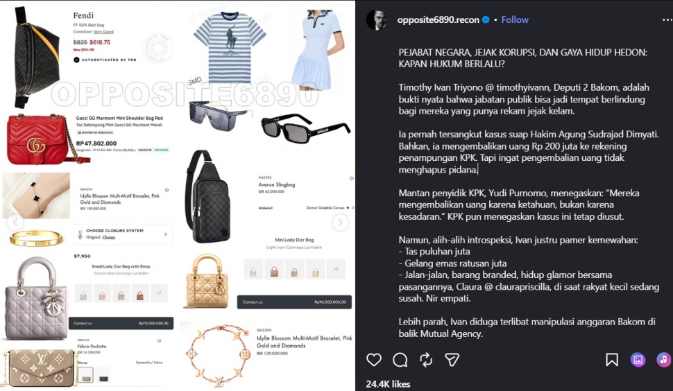 Gaya hidup Timothy Ivan Triyono jadi sorotan di media sosial. [Instagram]