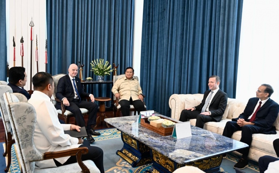 Presiden Prabowo Subianto menerima kunjungan Presiden FIFA Gianni Infantino di Istana Merdeka, Jakarta, Senin [5/10/2026]. [Suara.com/Novian].