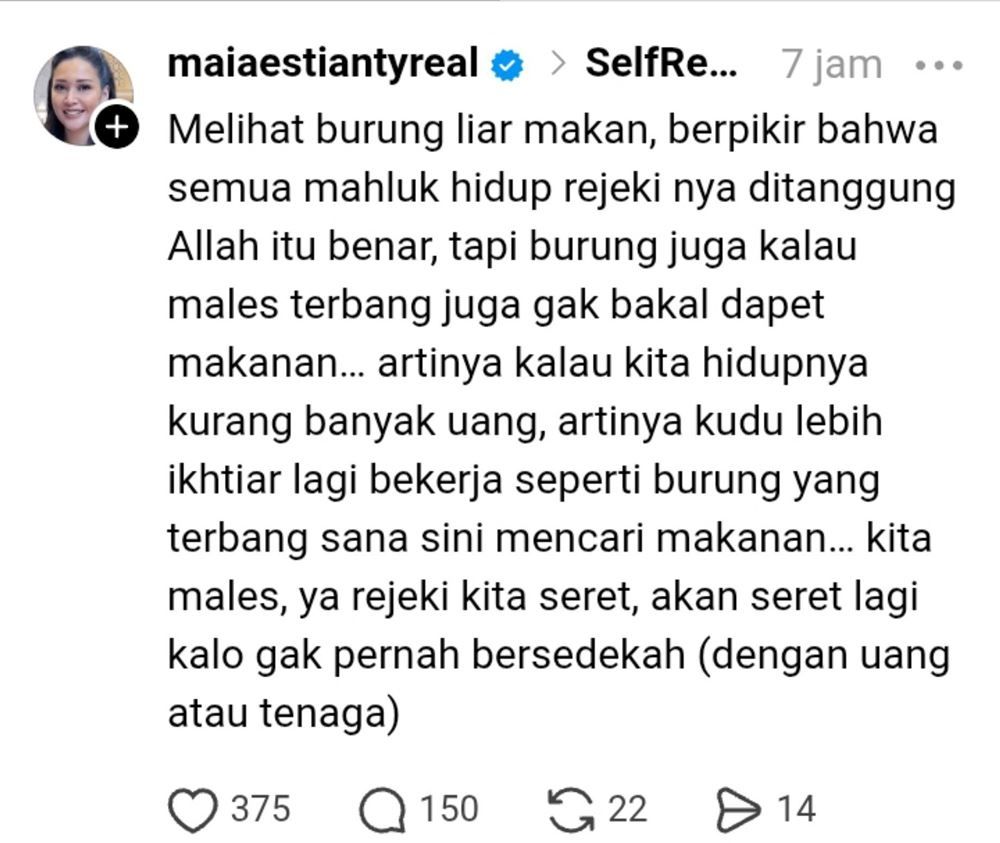 Unggahan Maia Estianty yang dikritik. (Threads)
