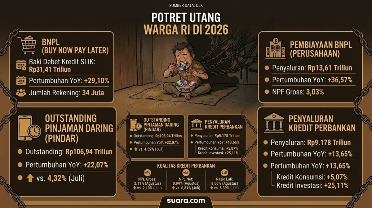 Utang perlahan menjadi bagian dari cara warga Indonesia untuk bertahan hidup. Fenomena 'matang' alias makan utang pun ramai di media sosial. Foto Suara.com/AI