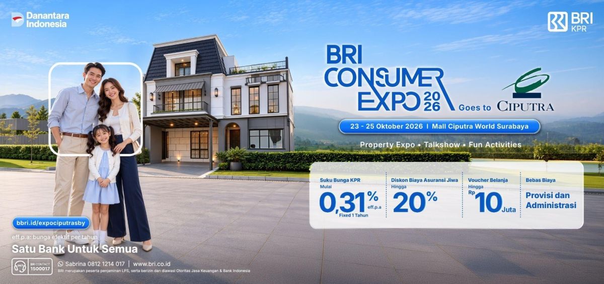 BRI Consumer Expo 2026 Goes to Ciputra Surabaya, Ajang pameran properti dan finansial ini diselenggarakan secara langsung di Ciputra World Surabaya pada tanggal 23–25 Oktober 2026. (Dok. BRI)