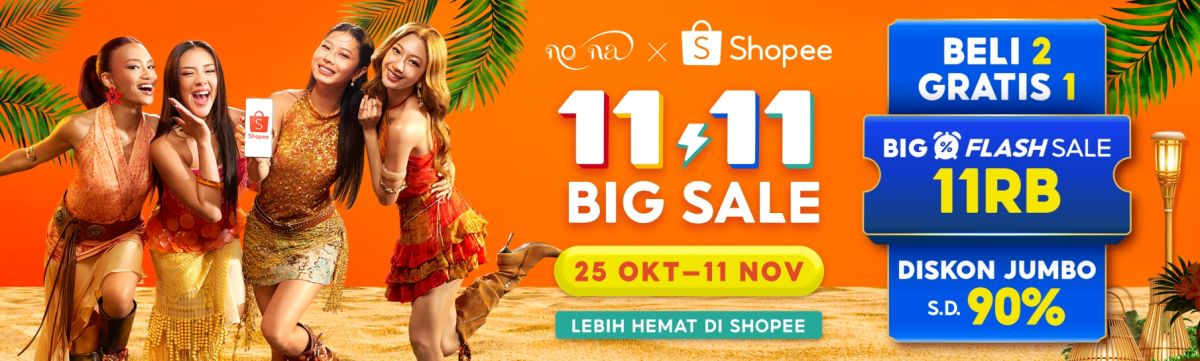 Girl group no na berkolaborasi dengan Shopee dalam kampanye 11.11 Big Sale yang menghadirkan perpaduan musik, tren fashion, dan beragam promo belanja hingga 11 November 2026. (Dok. Shopee)