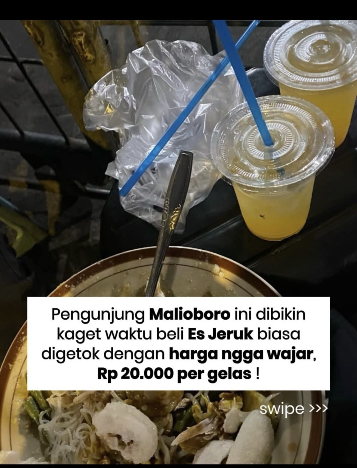  Tangkapan layar harga es jeruk nuthuk di Malioboro. [Istimewa]