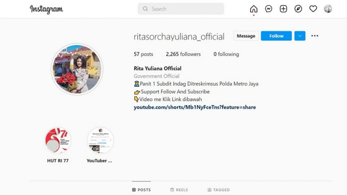 tangkap layar akun mengatasnamakan AKP Rita.