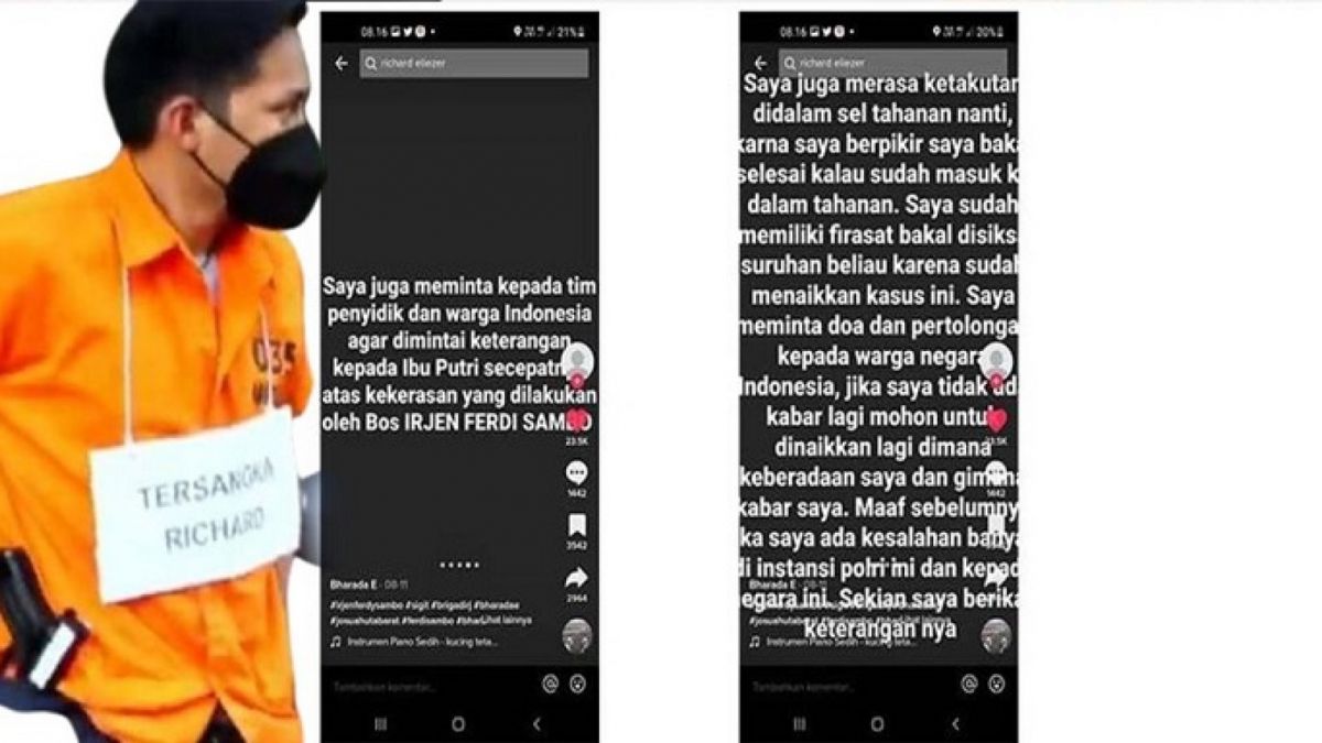 Diduga Bharada E buka-bukaan. [tangakap layar akun tiktok @richard_eliezer]