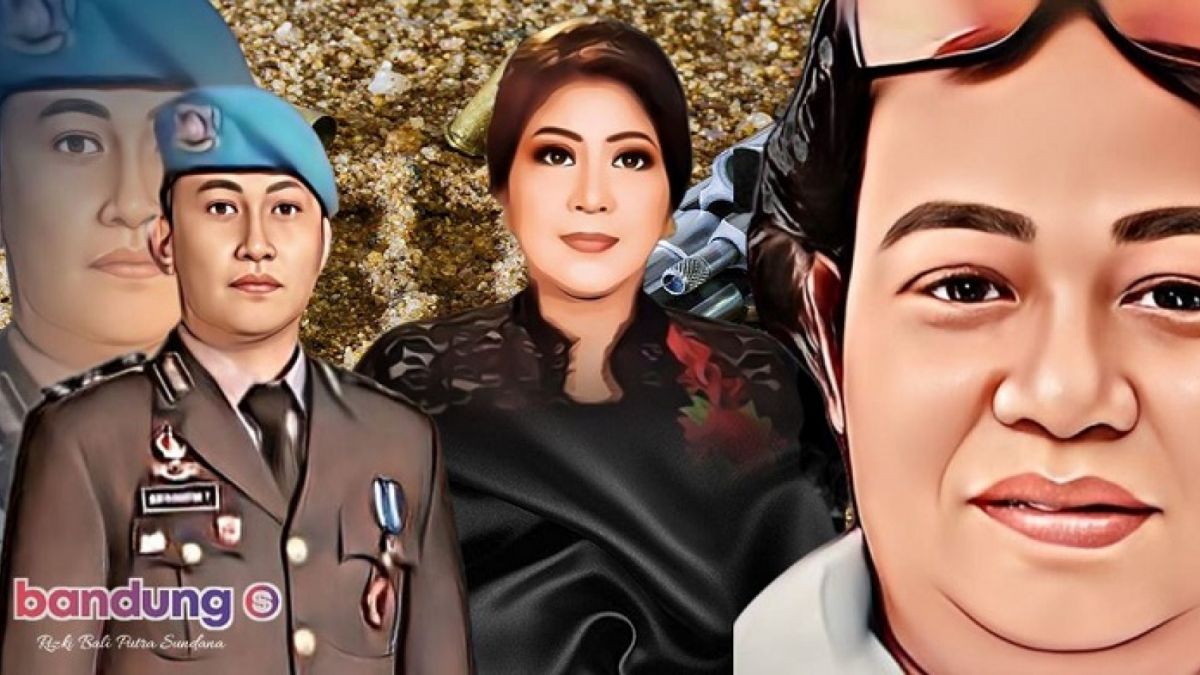 Ilustrasi wajah mendiang Brigadir J, istri Ferdy Sambo Putri Candrawathi, dan Kuat Ma'ruf. [baliputra sundana]