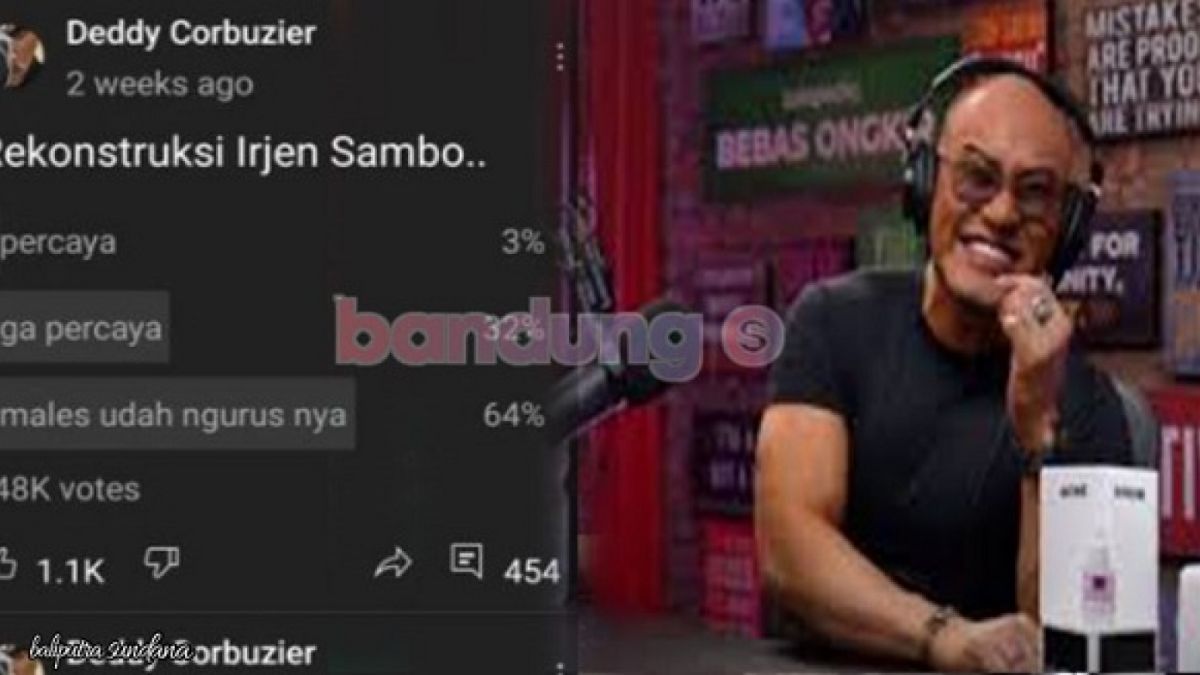 Hasil survei yang dilakukan Deddy Corbuzier  tentang kepuasan publik pada kinerja Polri dalam mengungkap kasus terbunuhnya Brigadir J. [youtube Deddy Corbuzier]